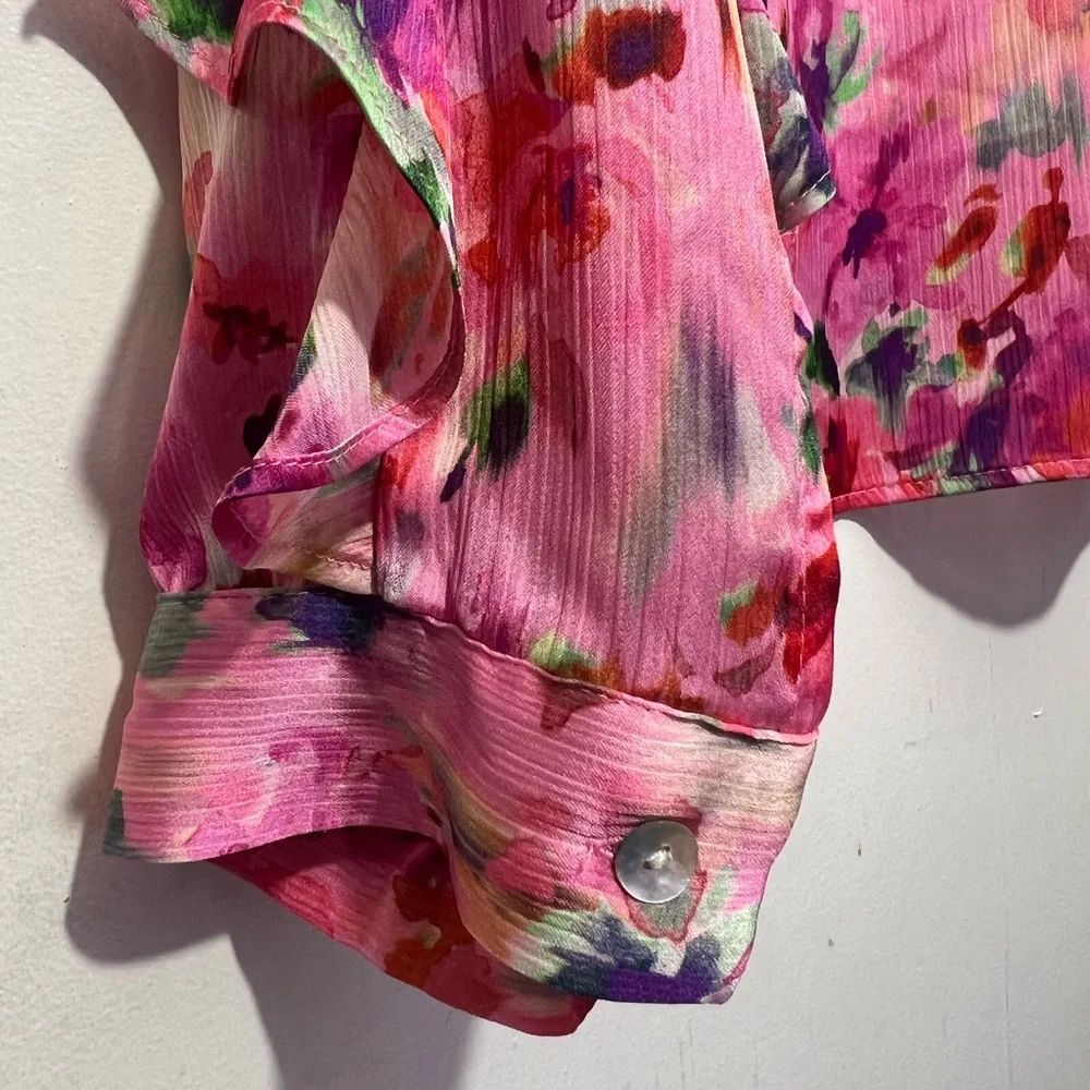 NWT ZARA pink floral print ruffled blouse size L - Picture 11 of 12
